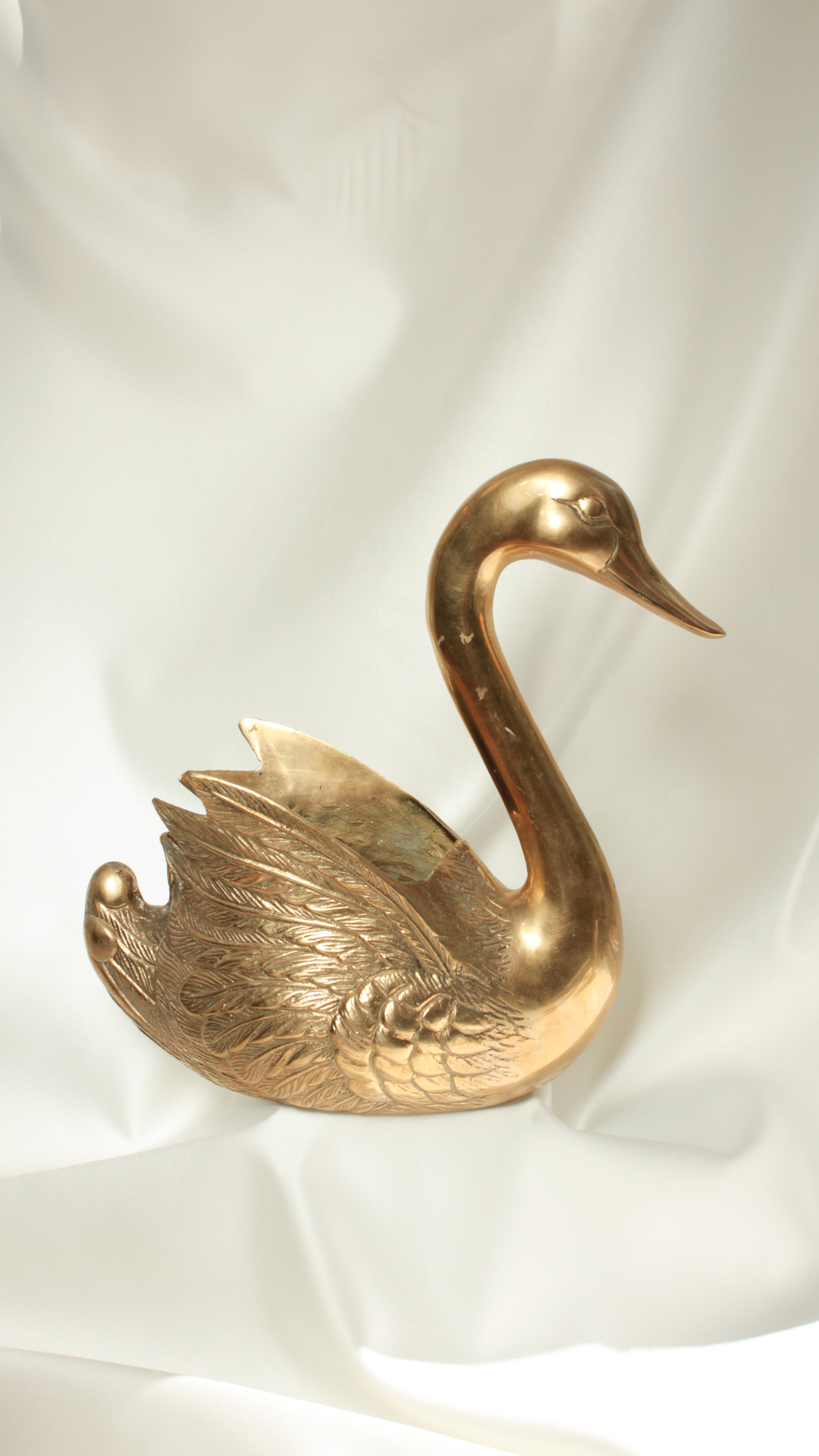 Large Vintage Brass Swan Planter